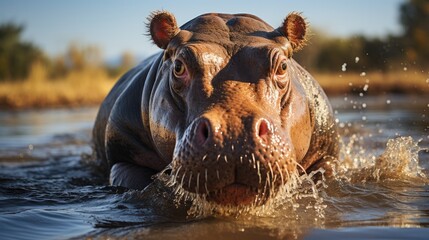 Hippopotamus, African Hippopotamus, Hippopotamus amphibius.