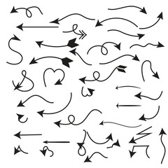 Arrow icon. Direction icon. Hand drawn arrow set. Set of hand drawn dashed arrows. Doodle arrow. Collection different arrows sign.  Modern simple arrows vector. Black Arrows set.