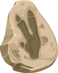 Ancient dinosaur footprint, fossil. Extinct reptile foot paleontology science footprint, jurassic era animal step evolution museum fossil track or velociraptor claws archeology stone vector imprint