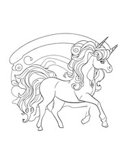 Fototapeta na wymiar Hand-drawn cute unicorn coloring page for kid's outline illustration