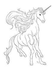 Naklejka na ściany i meble Hand-drawn cute unicorn coloring page for kid's outline illustration