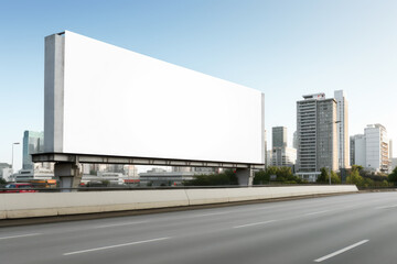 Blank white billboard for outdoor advertising standing in the city. White empty field for advertising, mockup billboard. Generative AI.