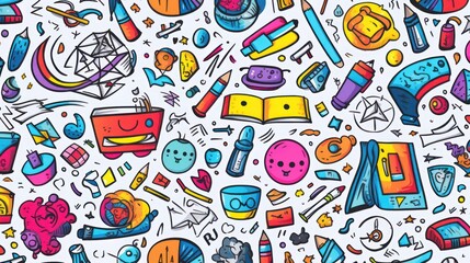 Cartoon doodles Back to School seamless pattern