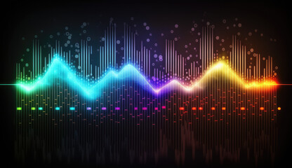 Abstract background with equalizer effect. Neon lights. Sound wave, AI generative
