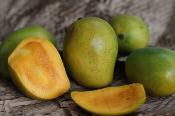 Fresh and ripe Priyoor mangoe slice. A premium variety of mangoes from Kerala.