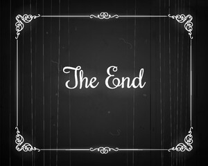 Silent movie cinema film end screen with vintage border. Cinema classic 30s backdrop, video studio frame or Hollywood silent movie end screen vector border. Cinematography industry vintage background