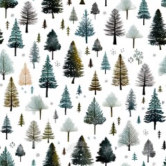 Obraz premium Collection of Christmas trees, modern flat design. Can be used for printed materials - leaflets, posters, business cards or for web Generative AI