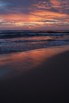 Phu Quoc, Vietnam - beautiful sunset at beach with waves rolling in