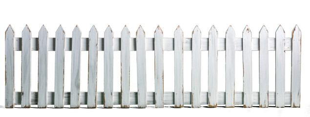 old painted white wooden fence on transparent background, png
