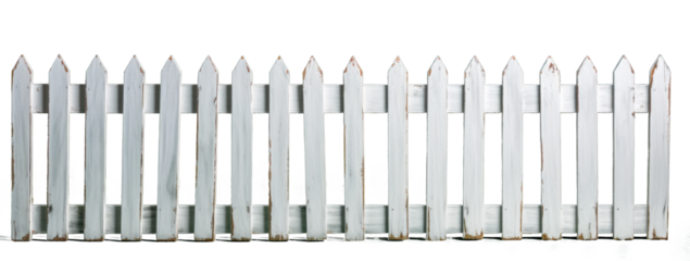 old painted white wooden fence on transparent background, png