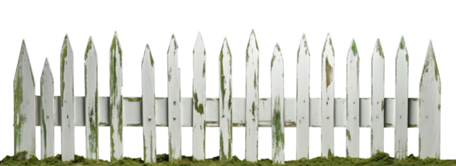 old painted white wooden fence on transparent background, png