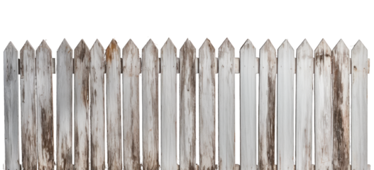old painted white wooden fence on transparent background, png