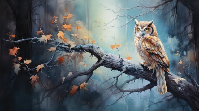 Wise owl, with its keen vision and silent flight, represents wisdom and intuition, observing the nocturnal world with its enchanting hoots echoing through the forests. Generative AI