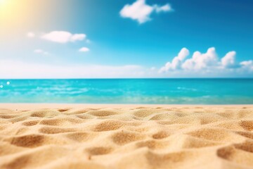 Fototapeta na wymiar Sand beach and sky. Abstract blur defocused background. generative ai