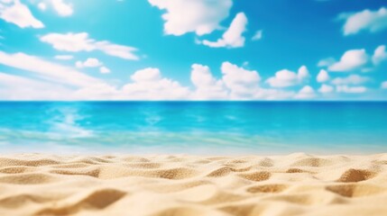 Fototapeta na wymiar Sand beach and sky. Abstract blur defocused background. generative ai