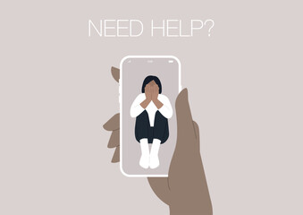 Fototapeta na wymiar An online crisis hotline, assistance in hard life situations, such as addiction and domestic violence, mental health issues