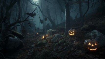 Generative AI of scary halloween forest