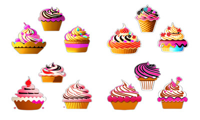 set of fancy ice cream, cup cake by generative ai