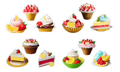 set of fancy ice cream, cup cake by generative ai