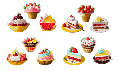 set of fancy ice cream, cup cake by generative ai