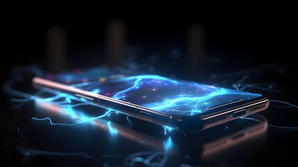 High technology smart phone with neon light demonstrate for new technology for Ai Generative.  