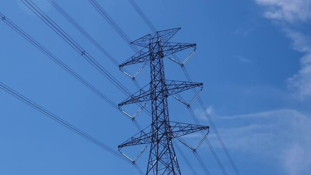 Steel structure high voltage transmission towers. concept of energy security