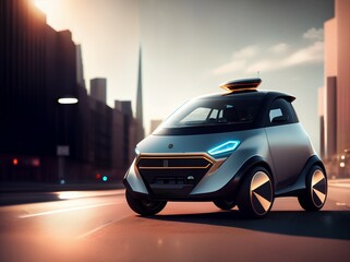 Obraz na płótnie Canvas Futuristic Concept Self-Driving Car. Day Urban Driveway, Ai generated