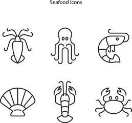 Seafood set icon. Vector illustration icons fish food on white background Isolated color set seafood.