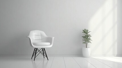 A white chair stands in a white room near the window.