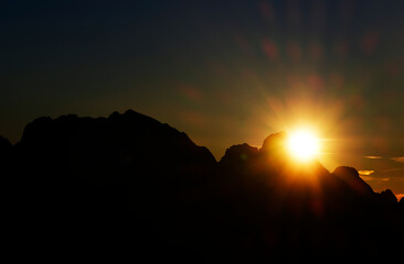 Monte Antelao, evening sunset wiew, South Tirol, Alps Dolomites mountains, Italy	