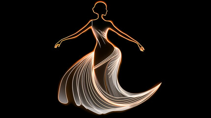 logo, dancing woman in a white dress, AI generation