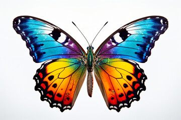 Vibrant multicolored butterfly with detailed wings. Nature's beauty concept. Design for educational material, print, poster