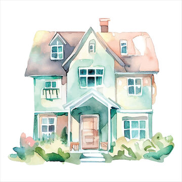 watercolor house vector, colorful houses