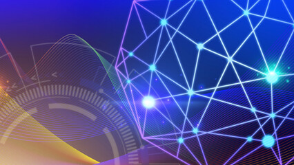 Modern abstract wave global network background design with halftone dark blue outlines, wireless communication network