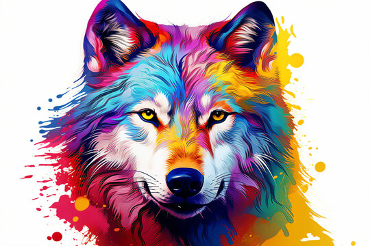 colorful wolf on white background