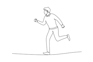 A man carefully walks a tightrope. Work obstacle one-line drawing
