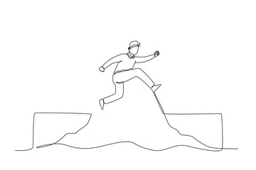 A man jumped between two rocks. Work obstacle one-line drawing