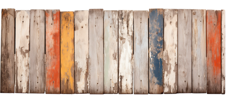 old painted wooden fence on transparent background, png