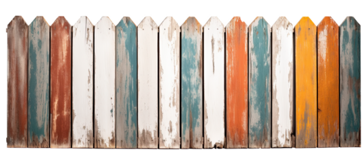 old painted wooden fence on transparent background, png