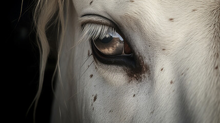 Close Up of the Opalescent Eye of a Majestic White Horse, Studio Lighting Effect with Intricate Details - Generative AI
