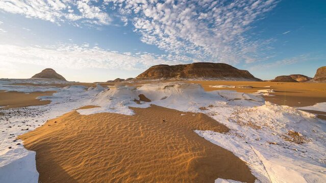 White desert on a sunny day, Egypt. Timelapse.