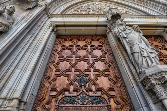 Barcelona, Spain, detail of the Cathedral doors, touristic place