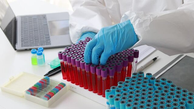 The laboratory is used for scientific research to test and research therapeutic vaccines, lab assistants collect blood samples from patients and perform chemical reactions. Laboratory concept.	
