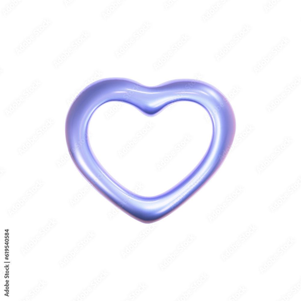 Wall mural 3d holographic heart icon in y2k style isolated on a white background. render of 3d iridescent chrom
