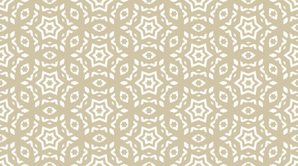 Vector ornamental seamless pattern. Golden abstract floral texture, geometric shapes, stars, diamonds. Stylish ornament background, repeat tiles. Elegant oriental style design for print, decor, wrap