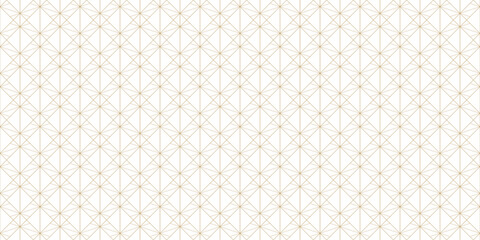 Golden line pattern. Vector geometric seamless ornament with delicate grid, thin lines, diamonds, lattice. Abstract gold and white graphic background. Art deco texture. Subtle minimalist geo design