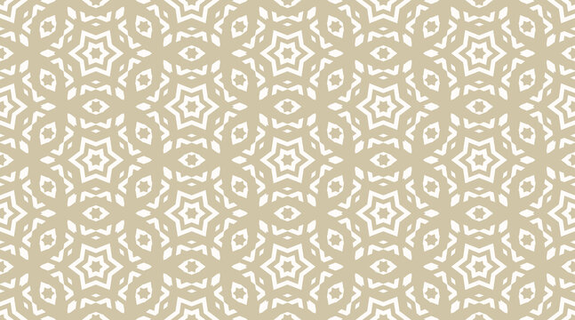 Vector ornamental seamless pattern. Golden abstract floral texture, geometric shapes, stars, diamonds. Stylish ornament background, repeat tiles. Elegant oriental style design for print, decor, wrap