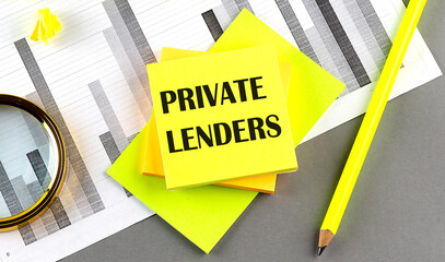 PRIVATE LENDERS text on sticky on sticky on chart with pen