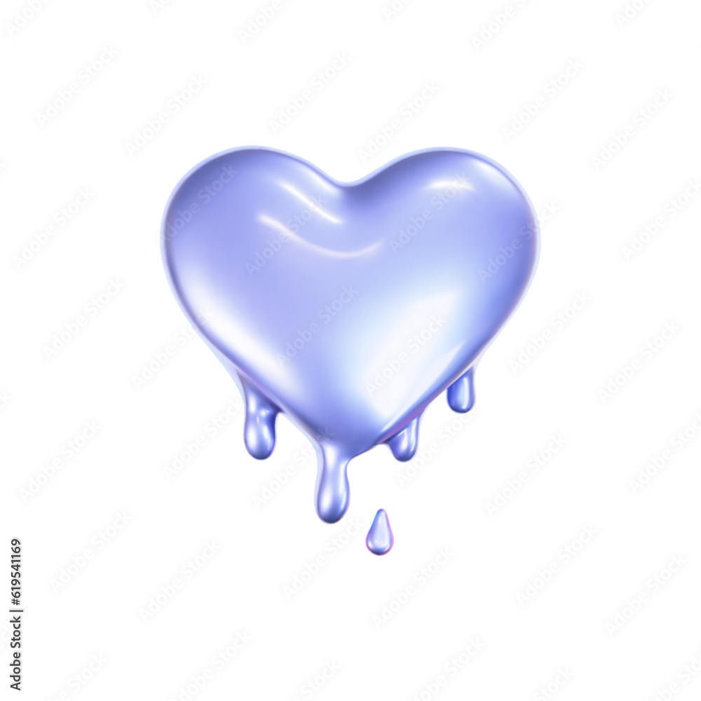 Wall mural 3d holographic melting heart icon in y2k style isolated on a white background. render of 3d iridesce