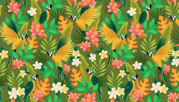 Motif perroquets et jungle
